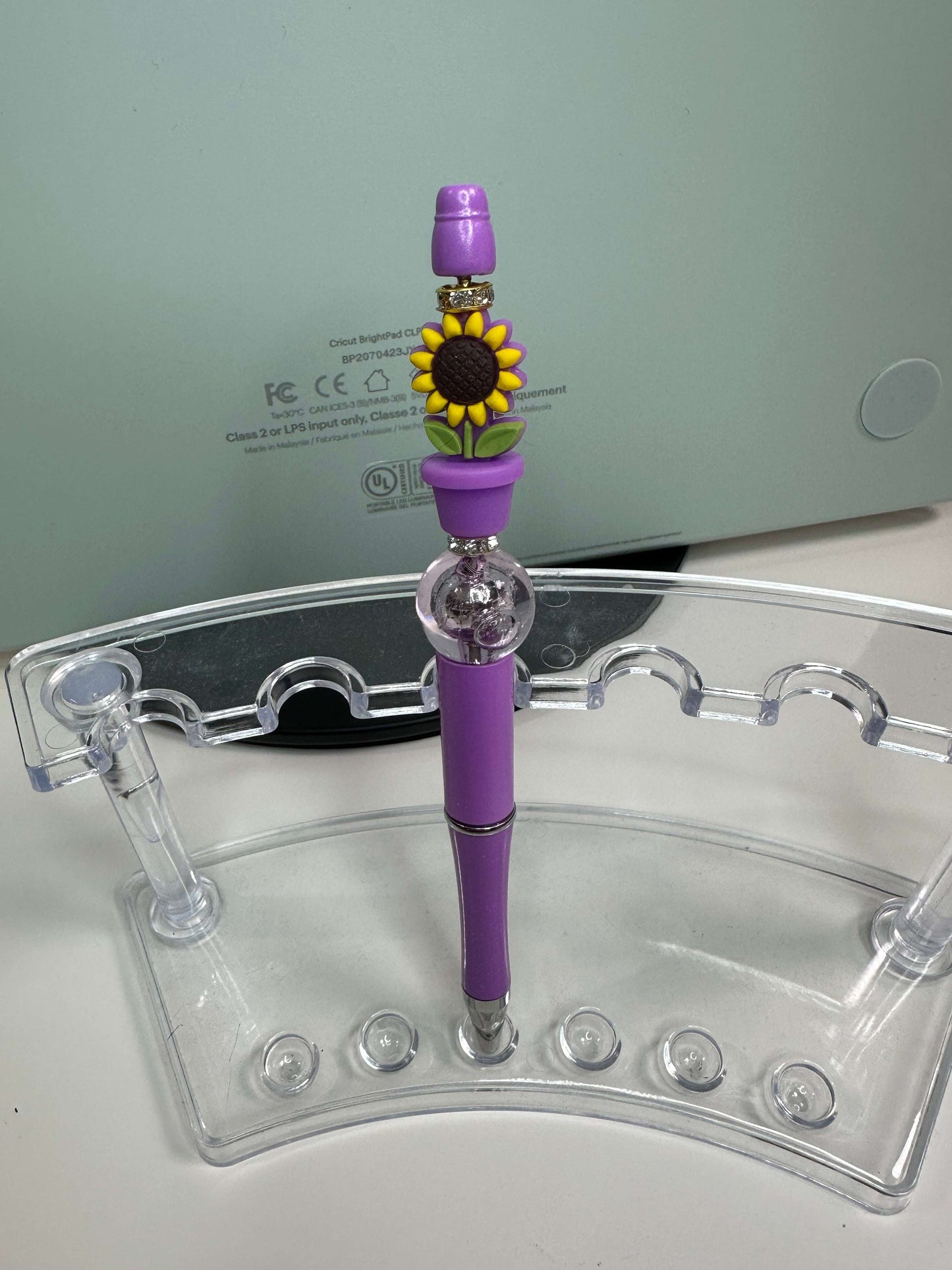 Custom Beaded Pens - Sunflower Pot Plant Design, Refillable Black Ink, Silicone & Acrylic Beads Beaded Pen collection Beaded Pens 6 Daisy Designs & Creations LLC