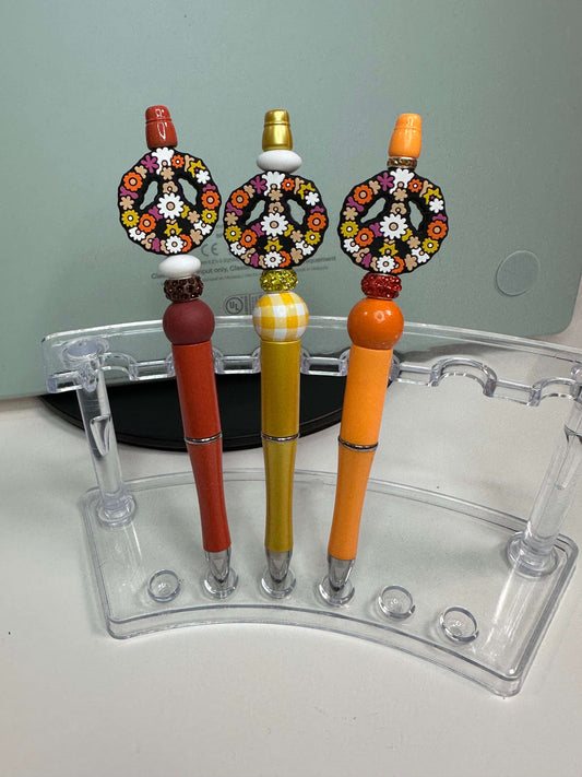 Custom Beaded Pens with Floral Peace Sign - Refillable Black Ink, Silicone & Acrylic Beads Beaded Pen collection Beaded Pens 6 Daisy Designs & Creations LLC