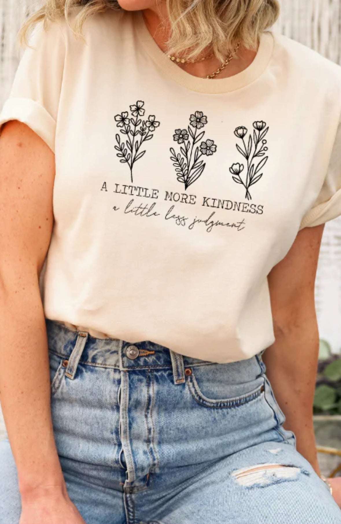 Embrace Kindness: 'A Little More Kindness, A Little Less Judgment' Tee with Simple Wildflower Design New Arrivals T-Shirt 21 Daisy Designs & Creations LLC