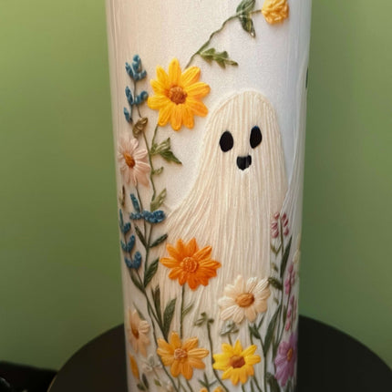 Embroidered Ghost - 20 oz Skinny Tumbler - Daisy Designs & Creations, LLC