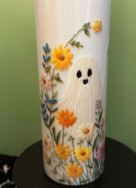 Embroidered Ghost - 20 oz Skinny Tumbler - Daisy Designs & Creations, LLC