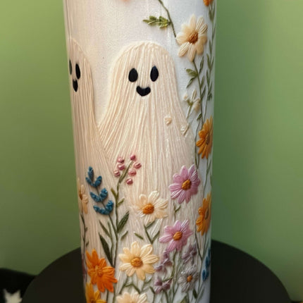 Embroidered Ghost - 20 oz Skinny Tumbler - Daisy Designs & Creations, LLC