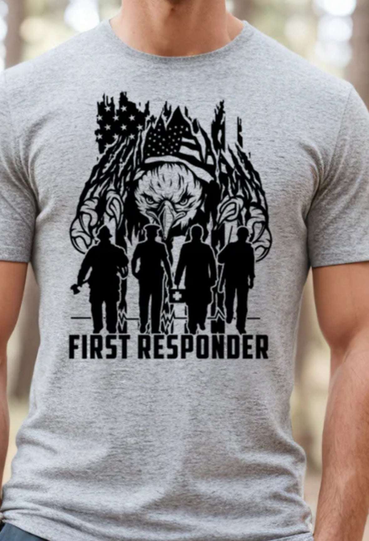 First Responder Tribute T-Shirt | Honoring Heroes with Flag and Eagle Design Authentic Living: Discover Our Men's Collection - T-Shirts and Apparel with Country Flair, Blue Collar Pride, Guns and Flags, and Country Music Vibes T-Shirt 22 Daisy Designs & Creations LLC