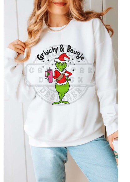 Grinchy & Bougie Crew Neck & T-Shirt Christmas Collection Shirts & Tops 38 Daisy Designs & Creations LLC