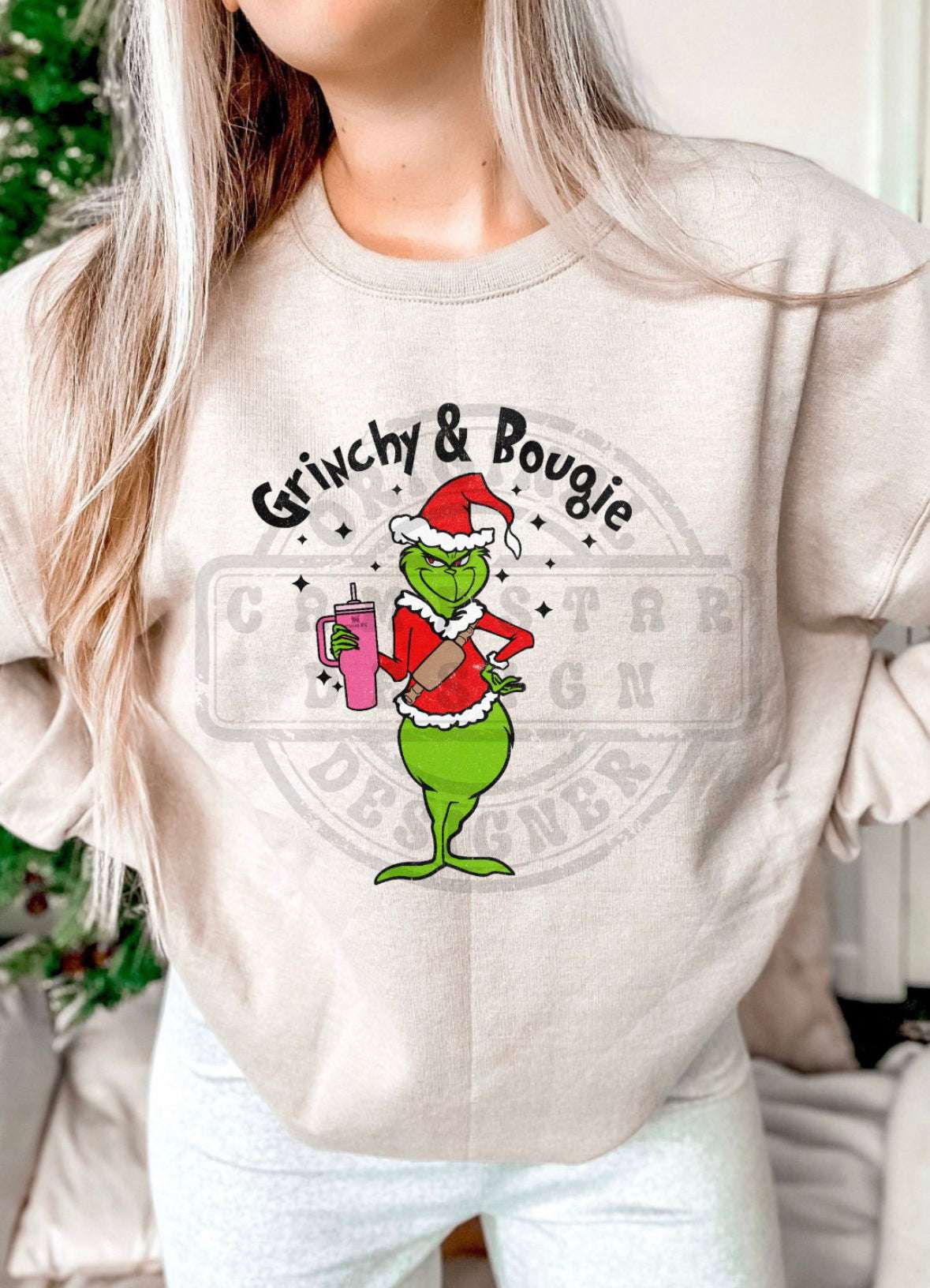 Grinchy & Bougie Crew Neck & Tee Christmas Collection Shirts & Tops 38 Daisy Designs & Creations LLC