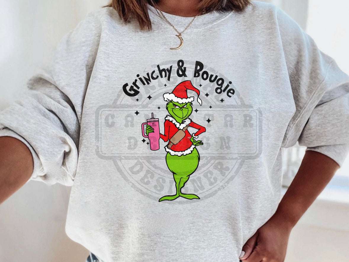 Grinchy & Bougie Crew Neck & Tee Christmas Collection Shirts & Tops 38 Daisy Designs & Creations LLC