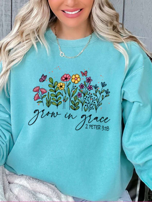 Grow Through Grace Crewneck: 2 Peter 3:18 with Simple Cottage Core Flowers | Comfortable and Charming Cozy Elegance: Explore Our Crewneck and Hoodie Collection for Effortless Style Crewneck 26 Daisy Designs & Creations LLC