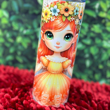 Scarlet Sprite 20oz Stainless Steel Tumbler – Fairy Girl Insulated Drinkware | Whimsical Red Dress & Floral Crown Design - Daisy Designs & Creations, LLC