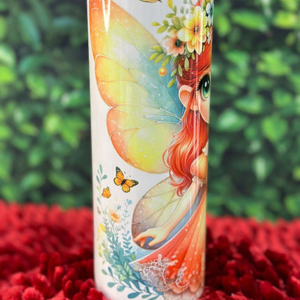 Scarlet Sprite 20oz Stainless Steel Tumbler – Fairy Girl Insulated Drinkware | Whimsical Red Dress & Floral Crown Design - Daisy Designs & Creations, LLC