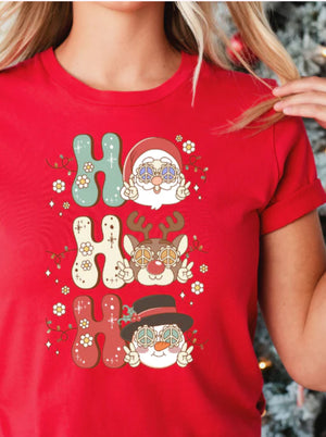 Vintage Retro Santa, Snowman & Reindeer HO HO HO T-Shirt – Timeless Festive Charm!