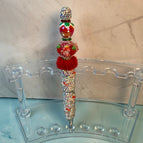 Sweet Strawberry Pop- Whimsical berry beads with playful red fluff and bold sparkle base.