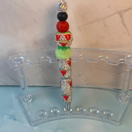 Summer Fruit Glam Rhinestone Beaded Pens – Refillable Black Ink | Strawberry, Cherry & Watermelon Desk Accessories