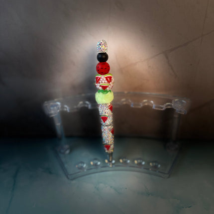 Summer Fruit Glam Rhinestone Beaded Pens – Refillable Black Ink | Strawberry, Cherry & Watermelon Desk Accessories