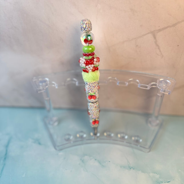 Summer Fruit Glam Rhinestone Beaded Pens – Refillable Black Ink | Strawberry, Cherry & Watermelon Desk Accessories