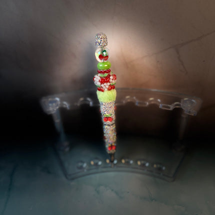 Summer Fruit Glam Rhinestone Beaded Pens – Refillable Black Ink | Strawberry, Cherry & Watermelon Desk Accessories