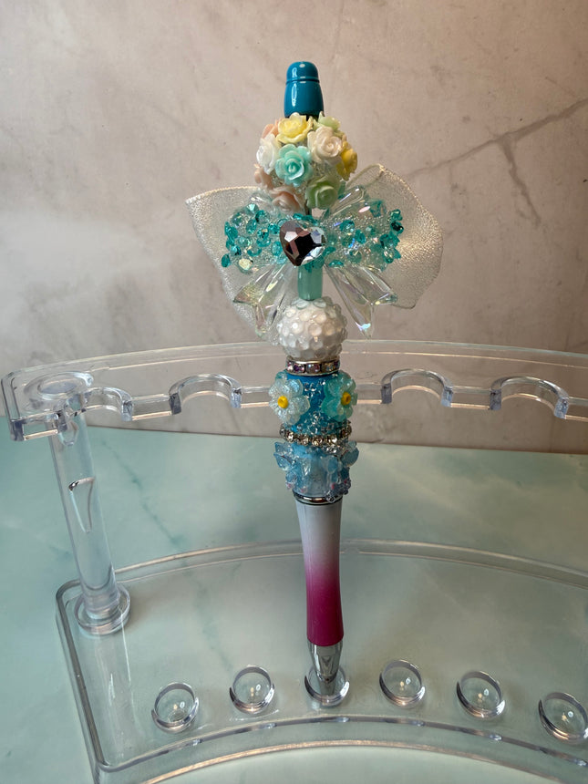 Pastel Princess Bow Rhinestone Pen – Retractable & Refillable Black Ink | Boutique Glam Desk Accessory