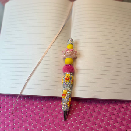 Honey Bear Rhinestone Beaded Pens – Refillable Black Ink | Bee & Blush Bear Desk Accessories