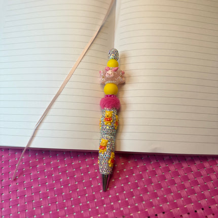 Honey Bear Rhinestone Beaded Pens – Refillable Black Ink | Bee & Blush Bear Desk Accessories