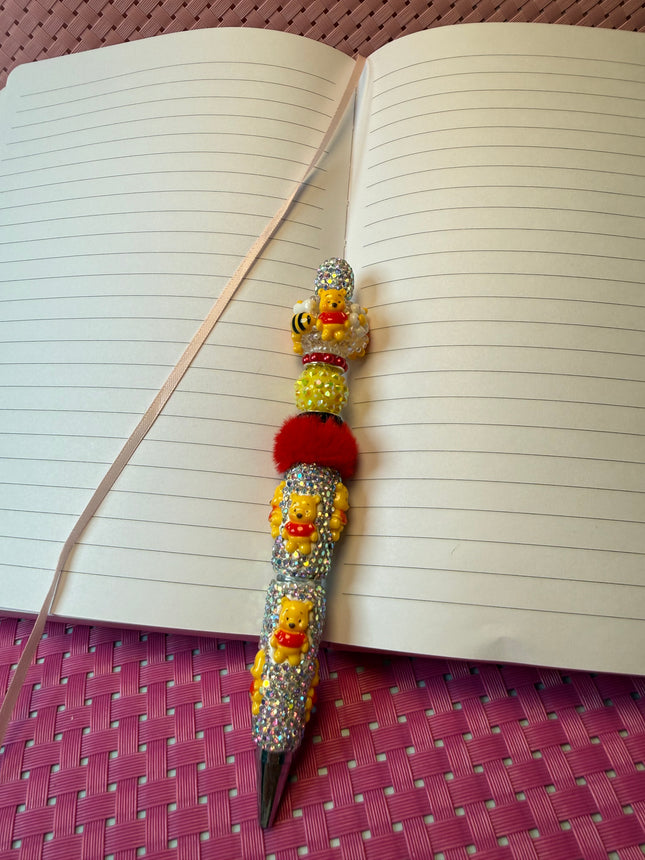 Honey Bear Rhinestone Beaded Pens – Refillable Black Ink | Bee & Blush Bear Desk Accessories