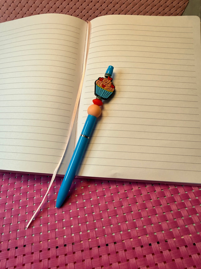 Sweet Cupcake Beaded Pens – Refillable Black Ink | Dessert Inspired Desk Accessories