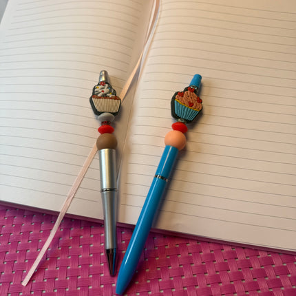 Sweet Cupcake Beaded Pens – Refillable Black Ink | Dessert Inspired Desk Accessories