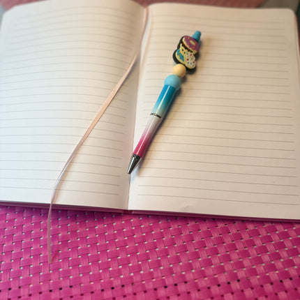 Custom Beaded Black Ink Pen with Doughnut Focal – Fun & Stylish