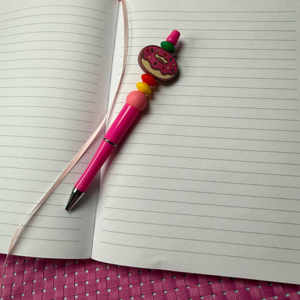 Custom Beaded Black Ink Pen with Doughnut Focal – Fun & Stylish