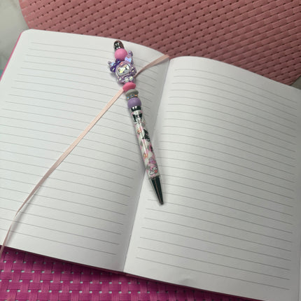 Purple Pastel Kitty Beaded Pen | Cute Girly Desk Accessory | Journal & Planner Pen