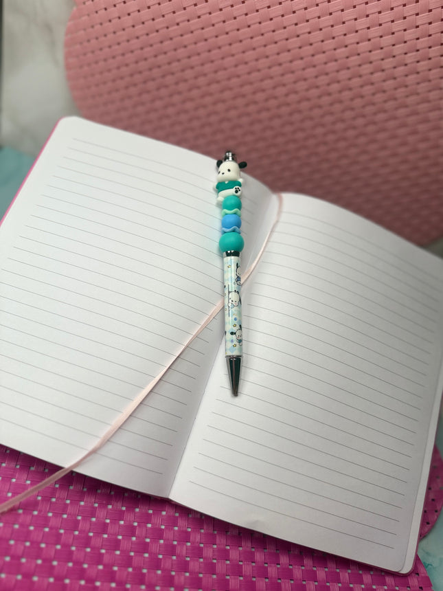 Blue Pastel Puppy Beaded Pen | Girly Cute Desk Accessory | Cozy Journal & Planner Pen