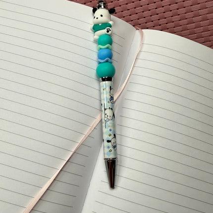 Blue Pastel Puppy Beaded Pen | Girly Cute Desk Accessory | Cozy Journal & Planner Pen