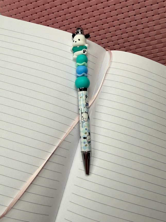 Blue Pastel Puppy Beaded Pen | Girly Cute Desk Accessory | Cozy Journal & Planner Pen