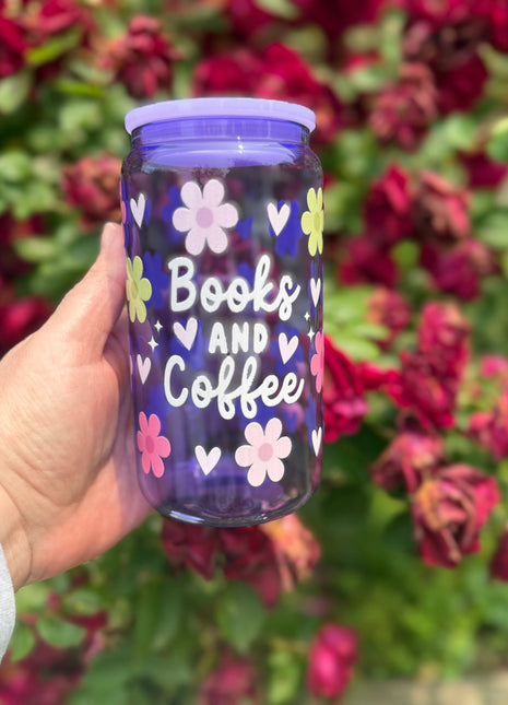Books and Coffee Can Glass | 16oz Floral Book Lover Glass | Cute Coffee Glass Gift for Readers - Daisy Designs & Creations, LLC