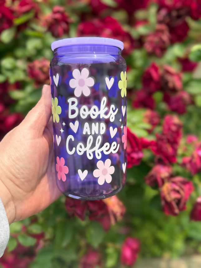 Books and Coffee Can Glass | 16oz Floral Book Lover Glass | Cute Coffee Glass Gift for Readers - Daisy Designs & Creations, LLC