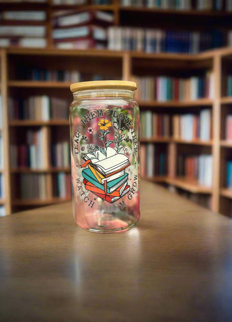 Teach Them Love Them Watch Them Grow 16 oz Stacked Floral Can Glass Perfect Gift For Teachers - Daisy Designs & Creations, LLC