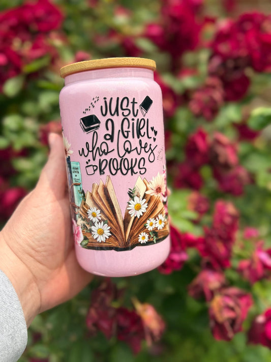 Just a Girl Who Loves Books – 16 oz Can Glass - Daisy Designs & Creations, LLC