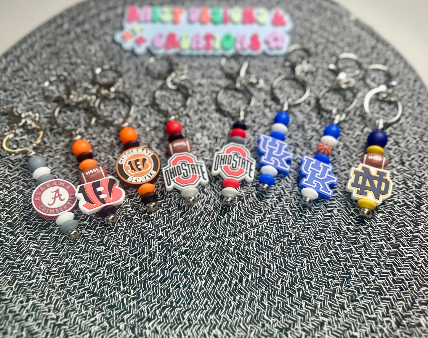 College & Pro Sports Beaded Keychains | UK, Alabama, OSU, & More