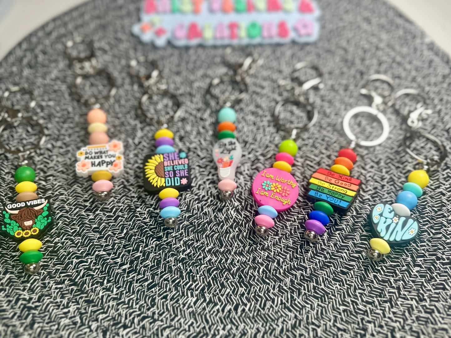 Positive Affirmation Beaded Keychains – Retro Groovy & Inspirational