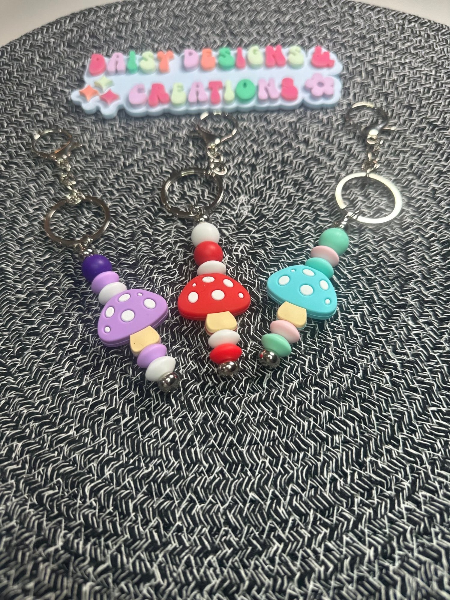 Retro Groovy Mushroom Beaded Silicone Keychain – Fun & Stylish Accessory - Daisy Designs & Creations, LLC