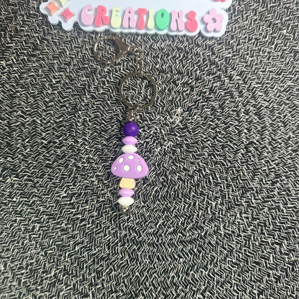 Retro Groovy Mushroom Beaded Silicone Keychain – Fun & Stylish Accessory - Daisy Designs & Creations, LLC