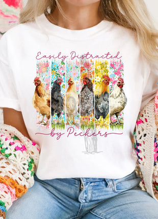 Easily Distracted by Peckers Chicken Tee – Funny Farm Shirt – Best Seller! - Daisy Designs & Creations, LLC