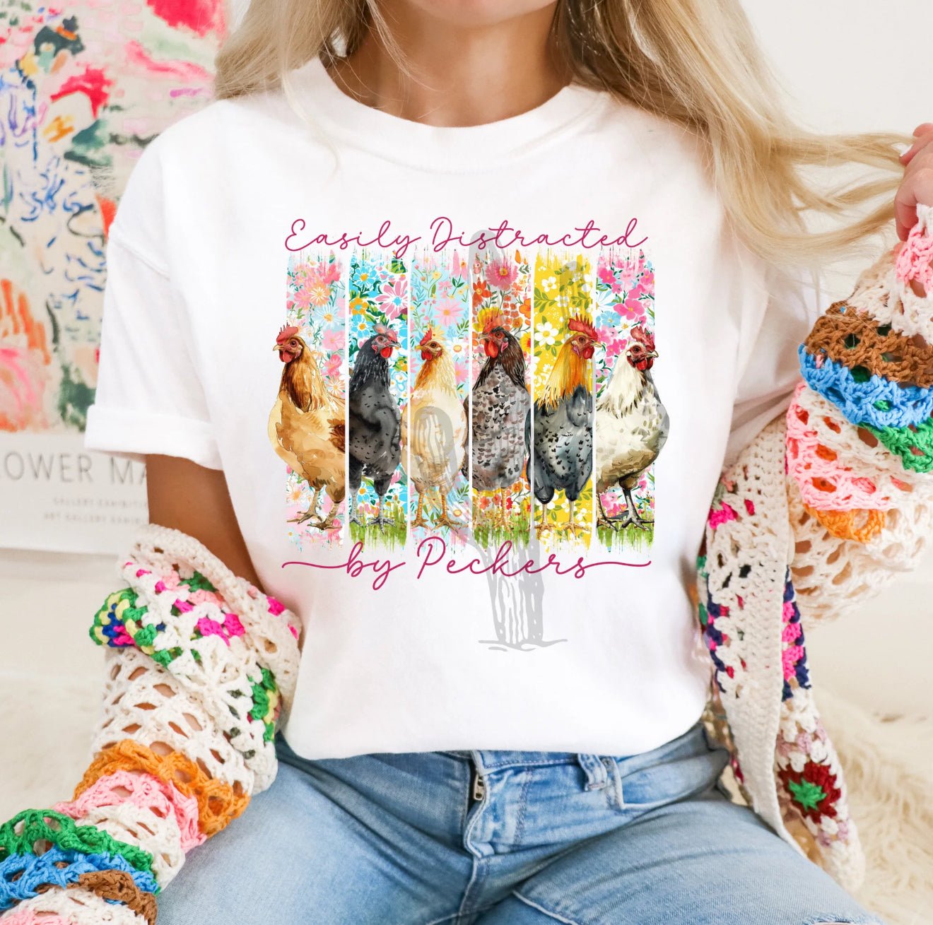 Easily Distracted by Peckers Chicken Tee – Funny Farm Shirt – Best Seller! - Daisy Designs & Creations, LLC