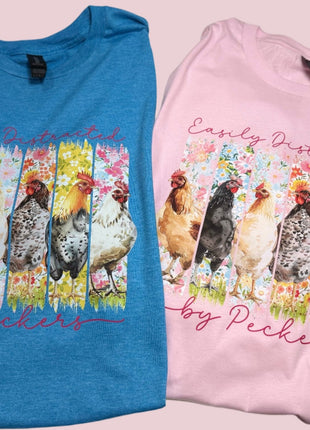 Easily Distracted by Peckers Chicken Tee – Funny Farm Shirt – Best Seller! - Daisy Designs & Creations, LLC