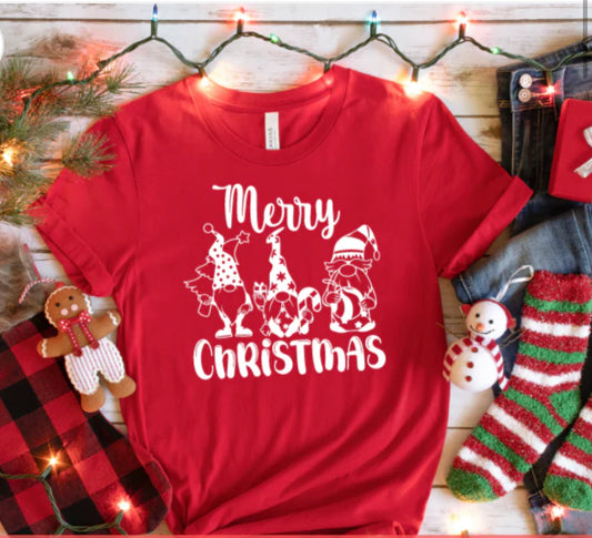 Merry Christmas Gnomes T-Shirt – Vibrant Red or Green Holiday Tee