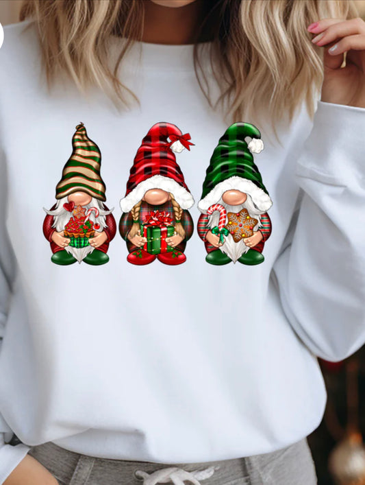 Festive Gnomes in PJs Long Sleeve T-Shirt & Crew Neck | Cozy Holiday Apparel