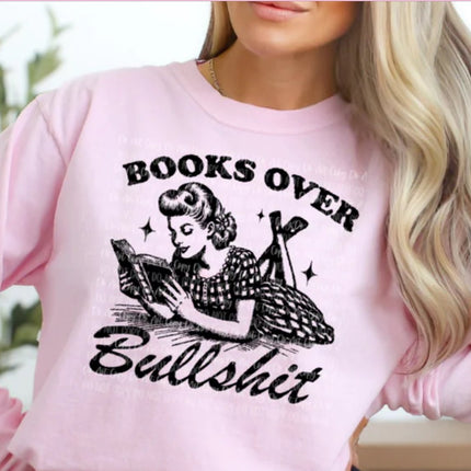 Books Over Bullsh*t’ Vintage Reading T-Shirt – Retro 1950s Style - Daisy Designs & Creations, LLC