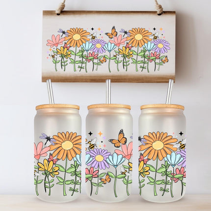 16 oz Can Glass – Spring Wildflowers Design - Daisy Designs & Creations, LLC