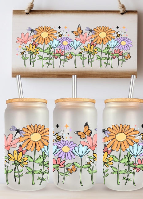 16 oz Can Glass – Spring Wildflowers Design - Daisy Designs & Creations, LLC