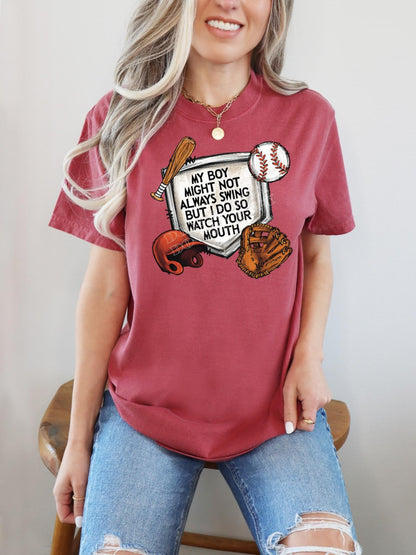 My Boy Don’t Swing, But I Do' Baseball T-Shirt – Fun & Sporty Tee