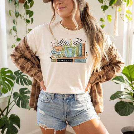 My Favorite Things Bookish Graphic T-Shirt | Books, Plants & Cozy Reading Tee