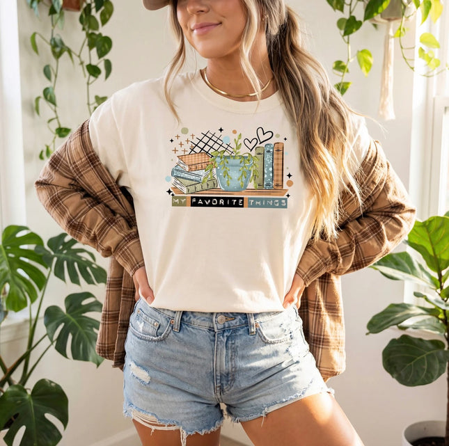 My Favorite Things Bookish Graphic T-Shirt | Books, Plants & Cozy Reading Tee